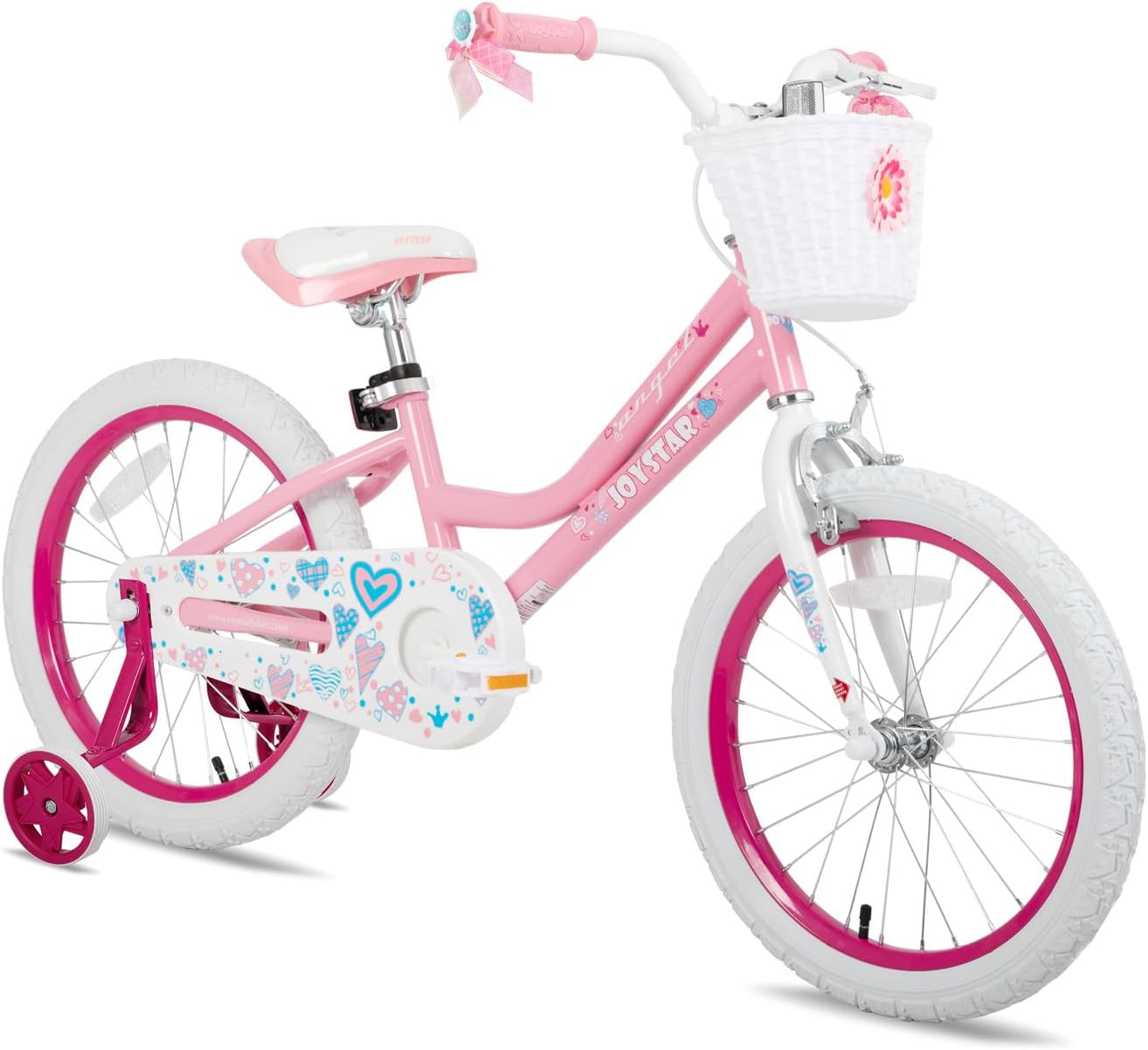JOYSTAR Angel Girls Bike for Toddlers and Kids Ages 2-13 Years Old, 12 14 16 18 20 Inch Kids Bike with Training Wheels & Basket, 20 24 Inch Girls Bicycle with Handbrake & Kickstand