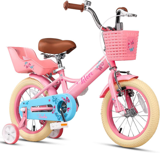 Sasha Girls Bike, 12-20 Inch Kids Bike for Ages 2-13 Years Old Children, Retro Vintage Style Kids Bicycle with Doll Bike Seat, Basket and Training Wheels, Multiple Colors