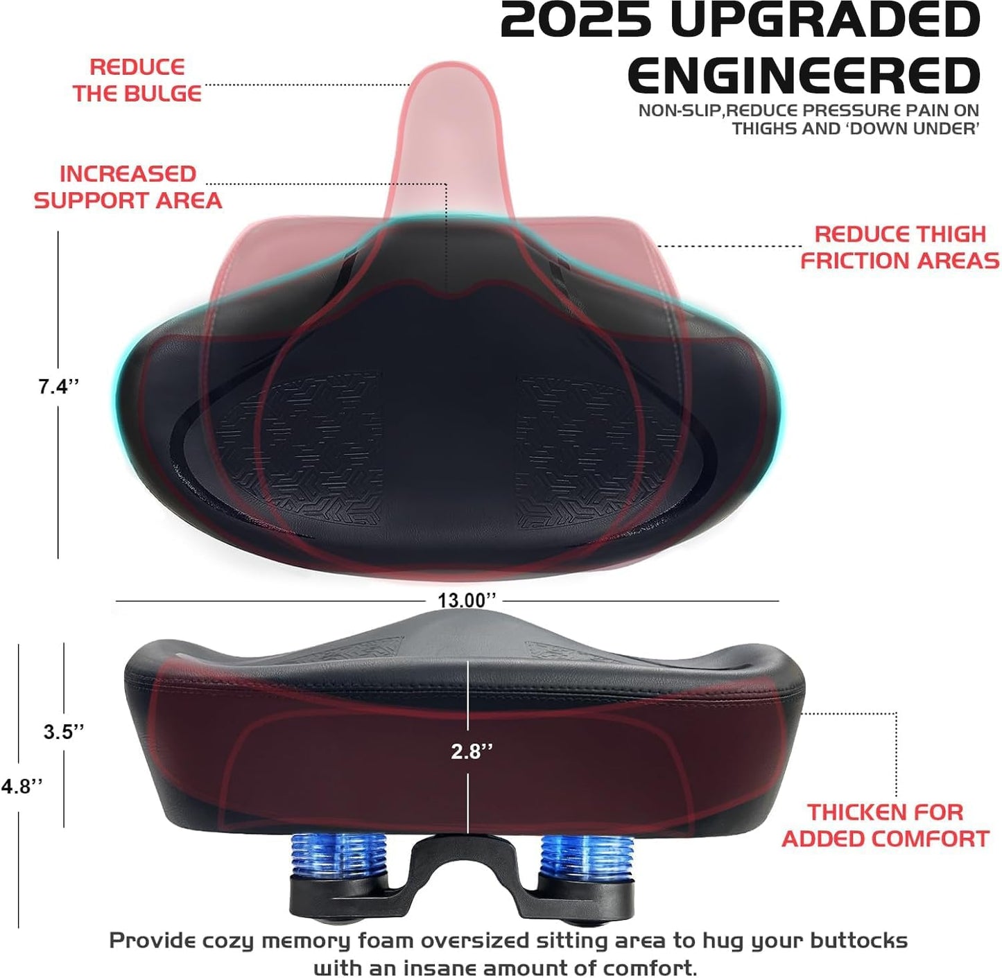 2024 New Noseless Bike Seat Cushion for Men & Women - Extra Padding & Comfort Wide Bicycle Seat, Oversized Comfortable Saddle for Peloton Bikes, Exercise Bikes, Electric Bikes, Cruiser Bikes