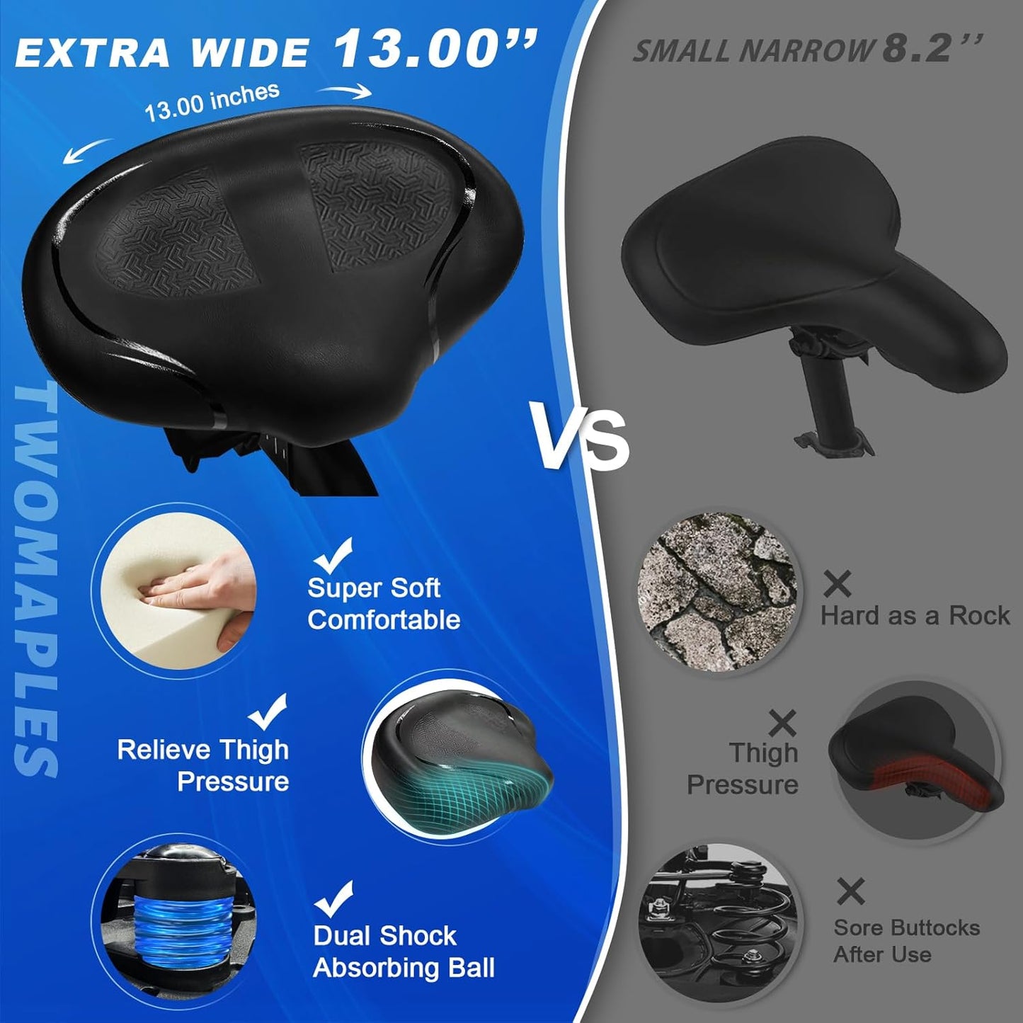 2024 New Noseless Bike Seat Cushion for Men & Women - Extra Padding & Comfort Wide Bicycle Seat, Oversized Comfortable Saddle for Peloton Bikes, Exercise Bikes, Electric Bikes, Cruiser Bikes